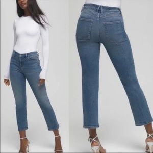 GOOD AMERICAN Good Legs Straight Jeans ankle crop high rise deco yoke